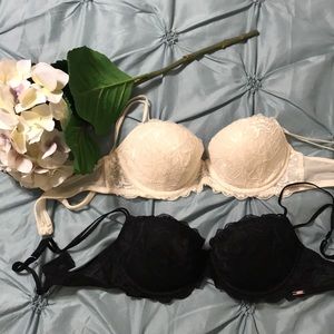 Two Victoria secret pink lace padded push up bras